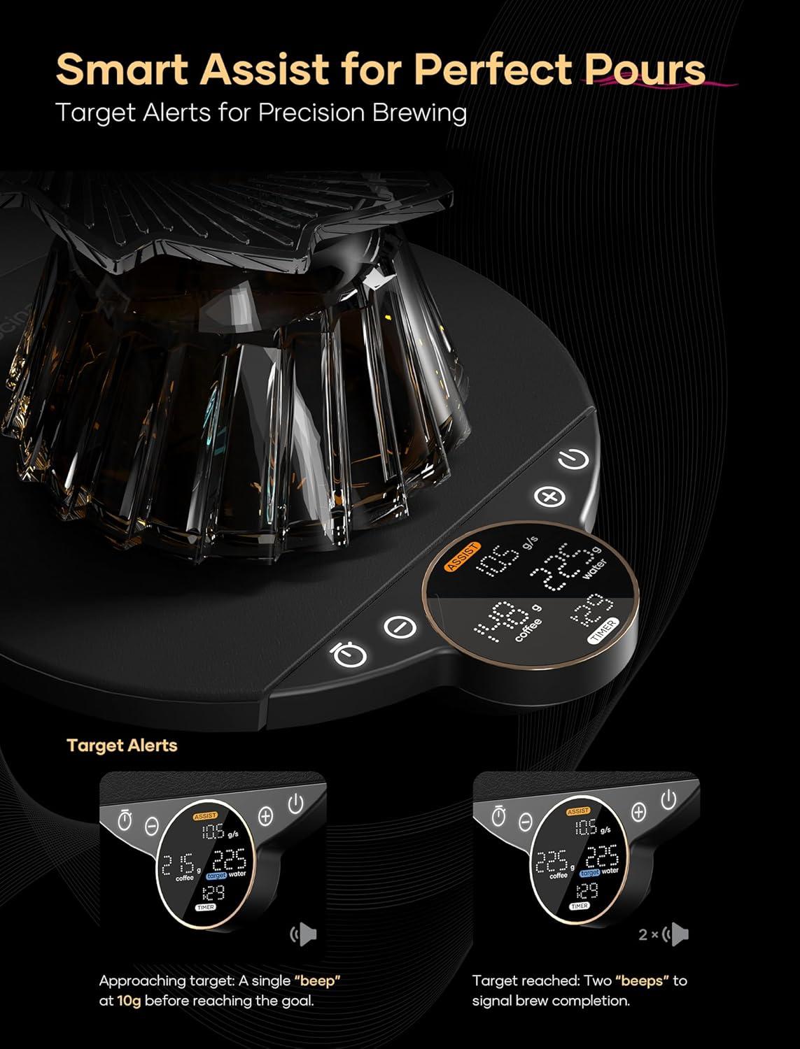 Cocinare Balance Digital Coffee Scale, Precision Control with Three Modes – Brewing Assist, Weighing, Competition, Digital Kitchen Scale for Coffee and Small Goods, Up to 3000g (Obsidian Black)(Obsidian Black)