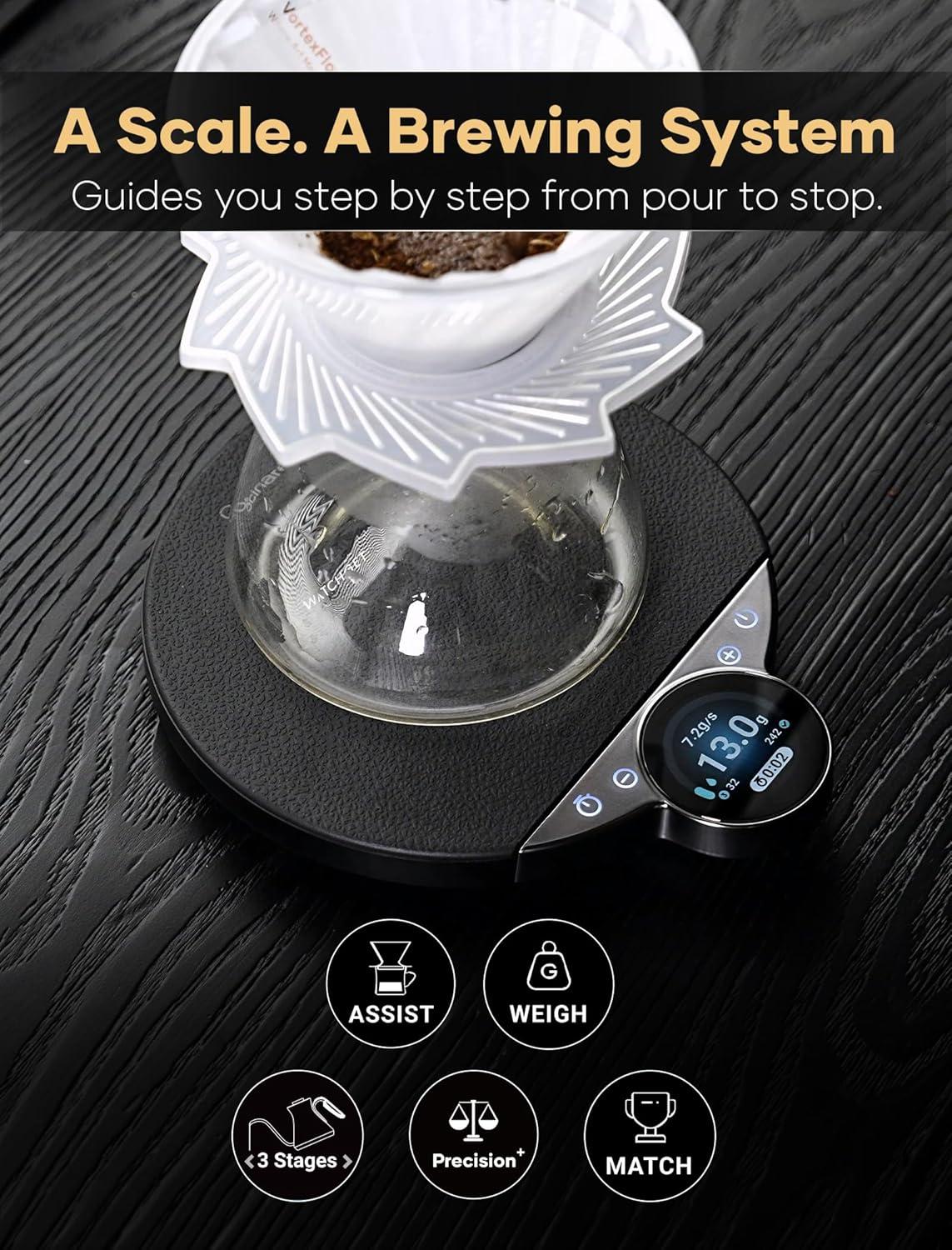 Cocinare Balance Pro Smart Coffee Scale with Timer and Water Flow Rate, Espresso Scale for Pour Over and Barista Brewing, Brew Assist Mode, 0.05g Precision, 3.5kg Digital Scale, App Control (Purple)(Black)
