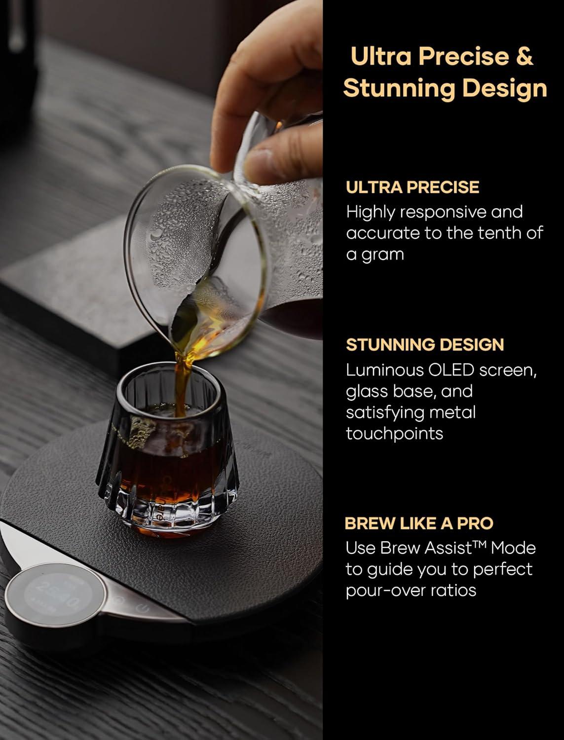 Cocinare Balance Pro Smart Coffee Scale with Timer and Water Flow Rate, Espresso Scale for Pour Over and Barista Brewing, Brew Assist Mode, 0.05g Precision, 3.5kg Digital Scale, App Control (Purple)(Black)