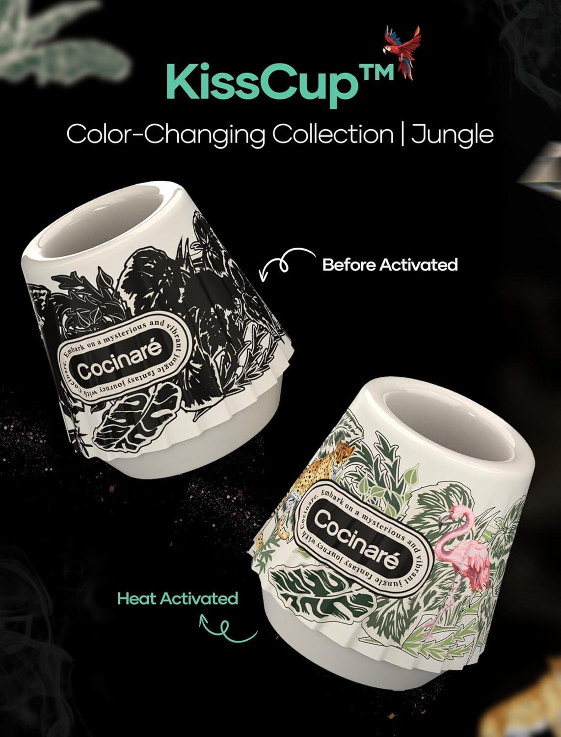 Cocinare x Chanoir KissCup Art Ceramic Espresso Cup – 2.2oz Demitasse Cup for Espresso, Pour-over coffee and Tea, Chanoir Black, Art de Paris Collaboration(Jungle)