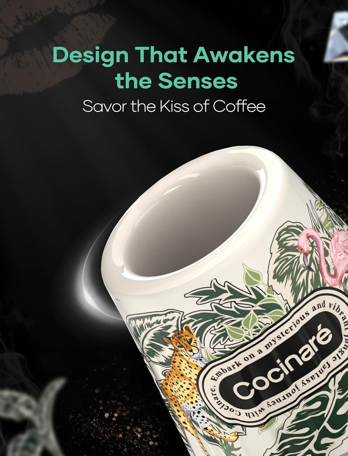 Cocinare x Chanoir KissCup Art Ceramic Espresso Cup – 2.2oz Demitasse Cup for Espresso, Pour-over coffee and Tea, Chanoir Black, Art de Paris Collaboration(Jungle)