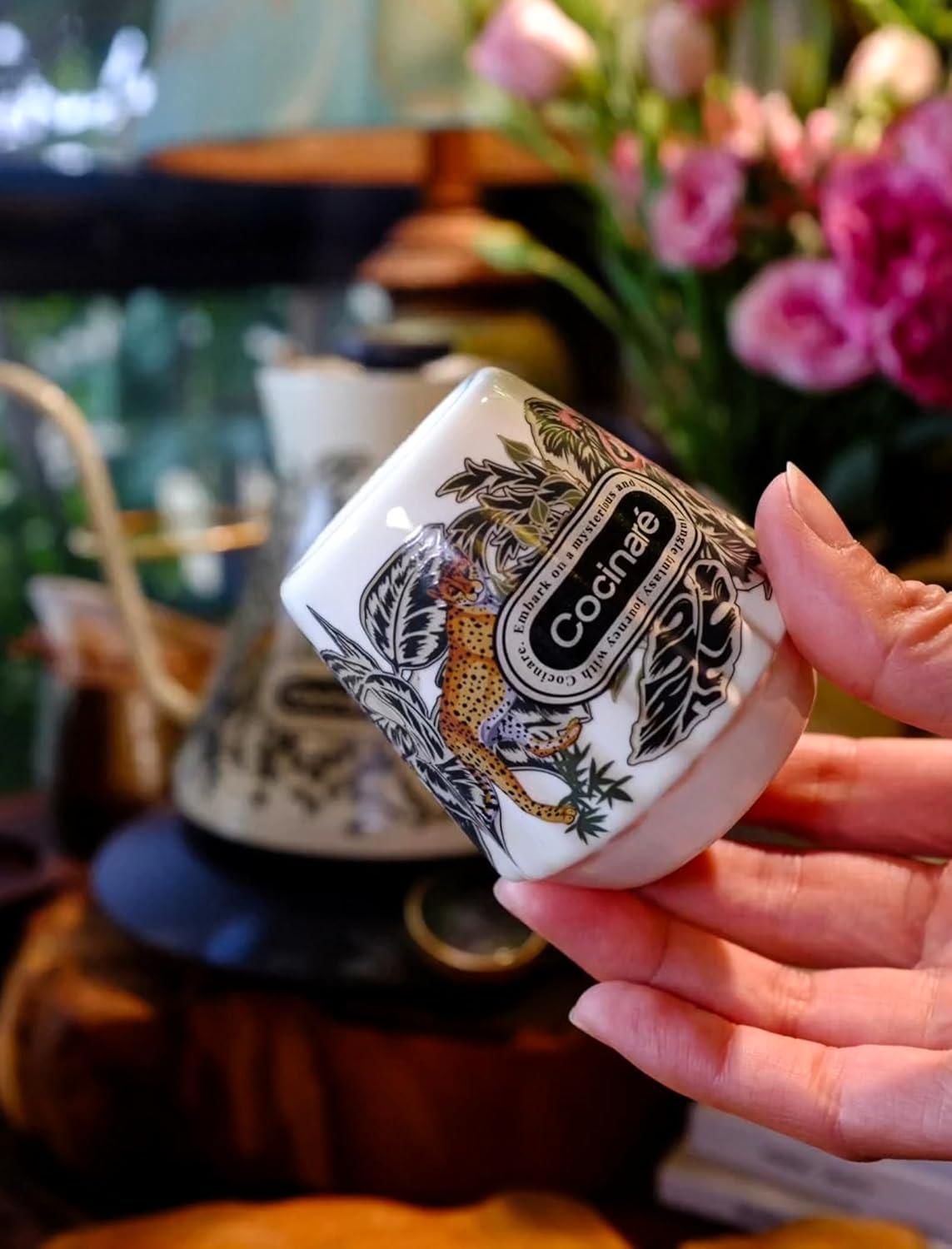 Cocinare x Chanoir KissCup Art Ceramic Espresso Cup – 2.2oz Demitasse Cup for Espresso, Pour-over coffee and Tea, Chanoir Black, Art de Paris Collaboration(Jungle)