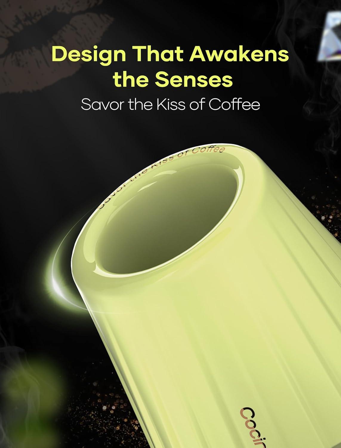 Cocinare KissCup Ceramic Espresso Cup – 2.2oz Demitasse Cup for Espresso, Pour-over coffee & Tea, Nebula Black, Ceramic Collection(Lime Green)