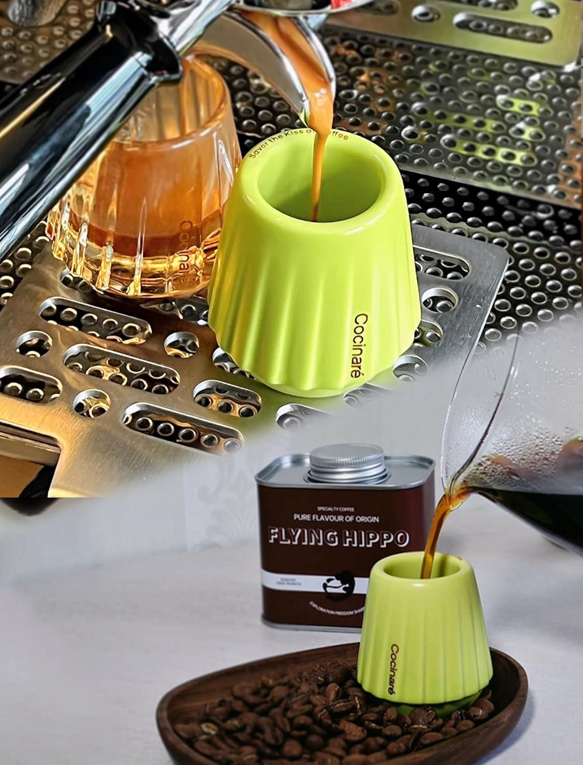 Cocinare KissCup Ceramic Espresso Cup – 2.2oz Demitasse Cup for Espresso, Pour-over coffee & Tea, Nebula Black, Ceramic Collection(Lime Green)