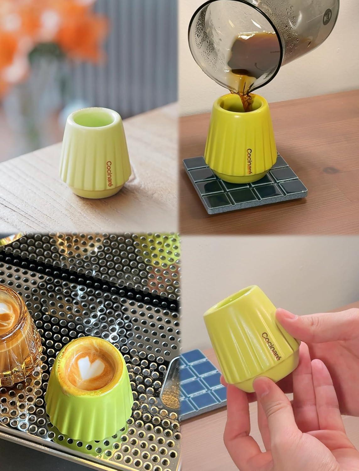 Cocinare KissCup Ceramic Espresso Cup – 2.2oz Demitasse Cup for Espresso, Pour-over coffee & Tea, Nebula Black, Ceramic Collection(Lime Green)