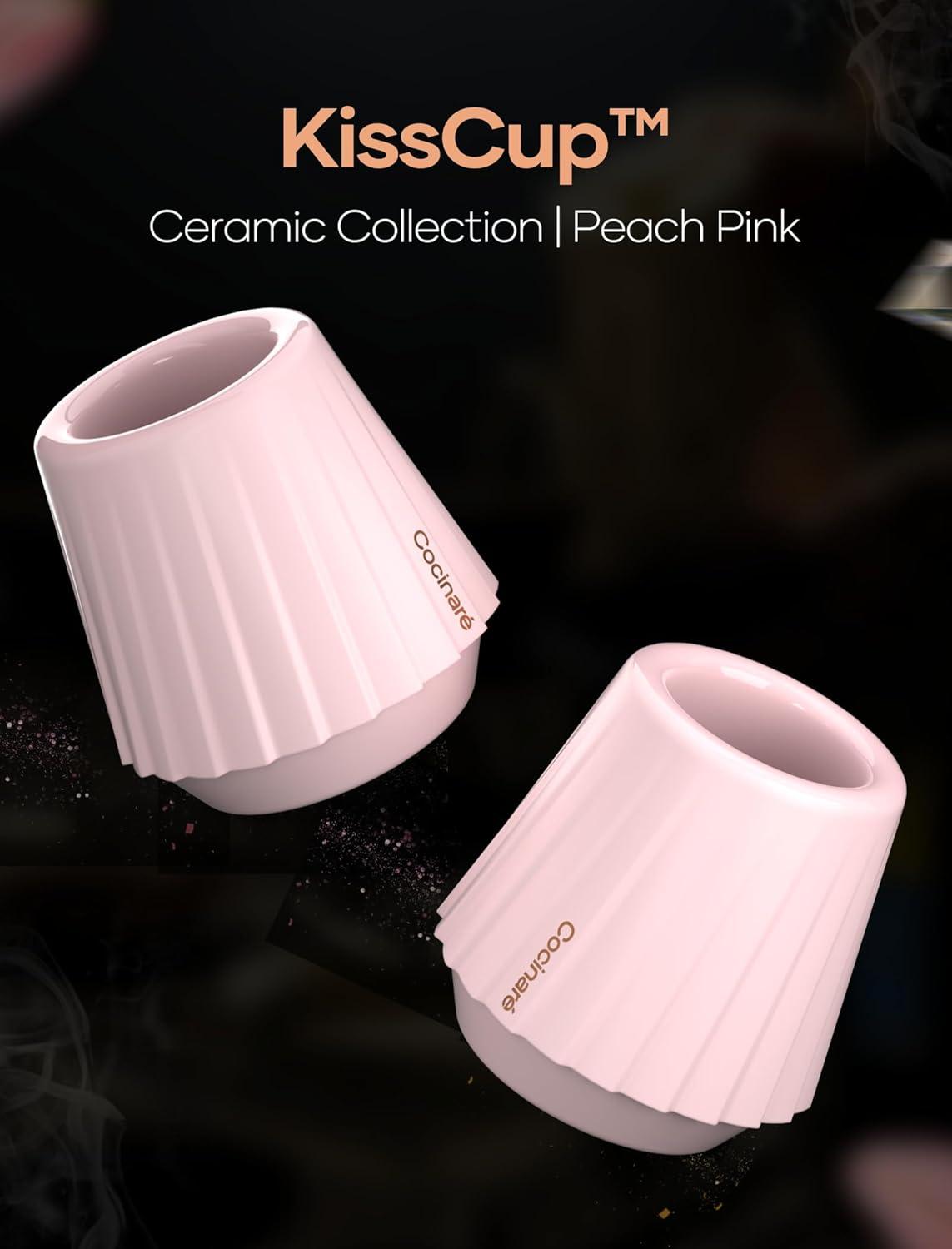 Cocinare KissCup Ceramic Espresso Cup – 2.2oz Demitasse Cup for Espresso, Pour-over coffee & Tea, Nebula Black, Ceramic Collection(Peach Pink)
