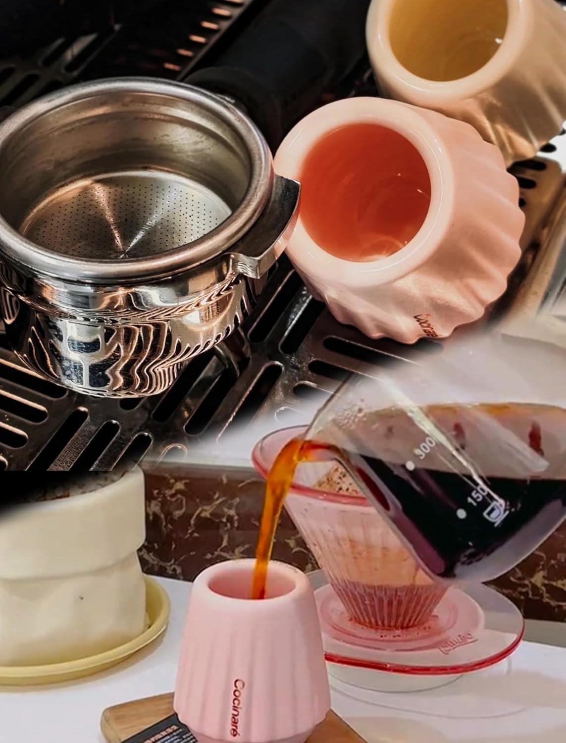 Cocinare KissCup Ceramic Espresso Cup – 2.2oz Demitasse Cup for Espresso, Pour-over coffee & Tea, Nebula Black, Ceramic Collection(Peach Pink)