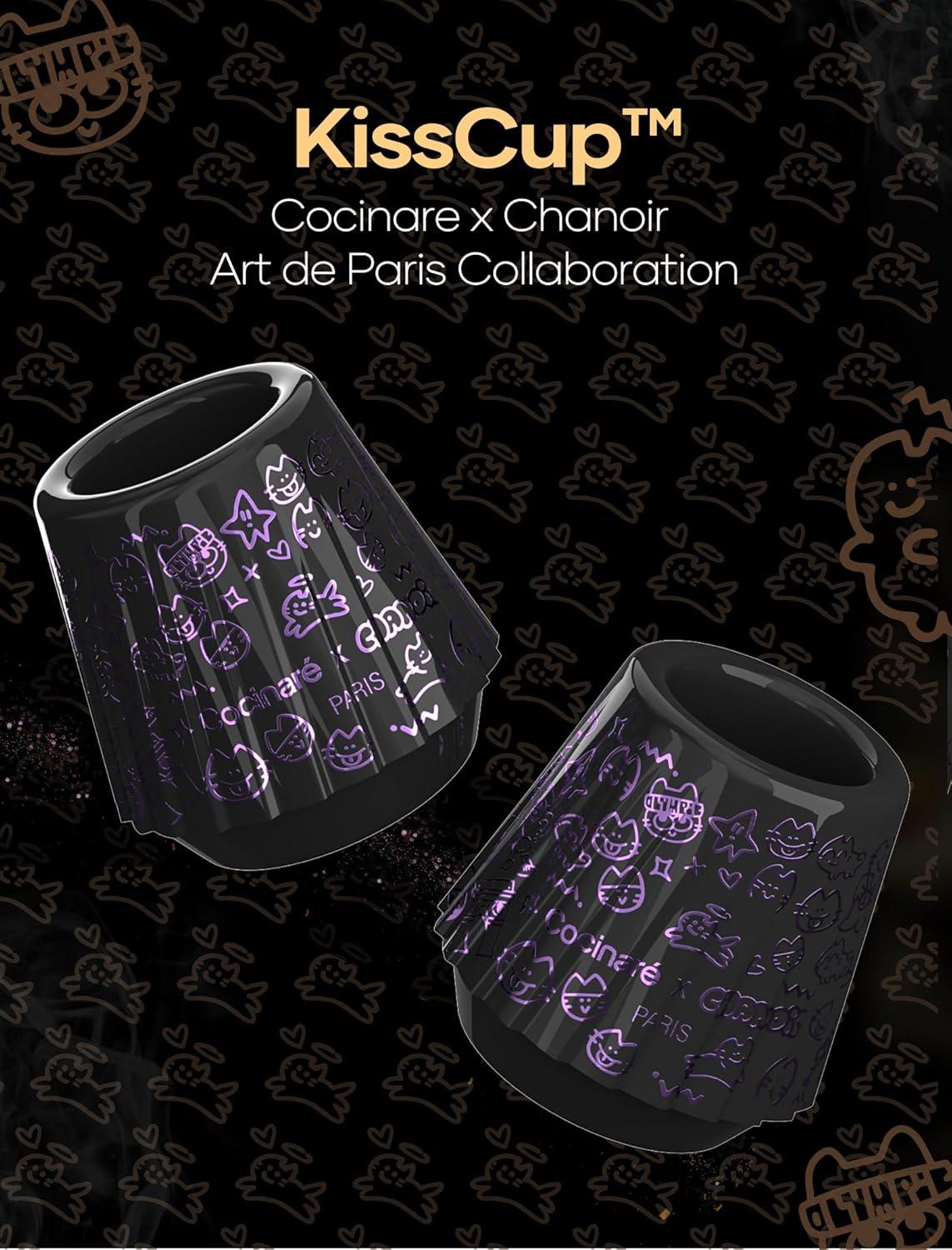 Cocinare x Chanoir KissCup Art Ceramic Espresso Cup – 2.2oz Demitasse Cup for Espresso, Pour-over coffee and Tea, Chanoir Black, Art de Paris Collaboration(Chanior Black)