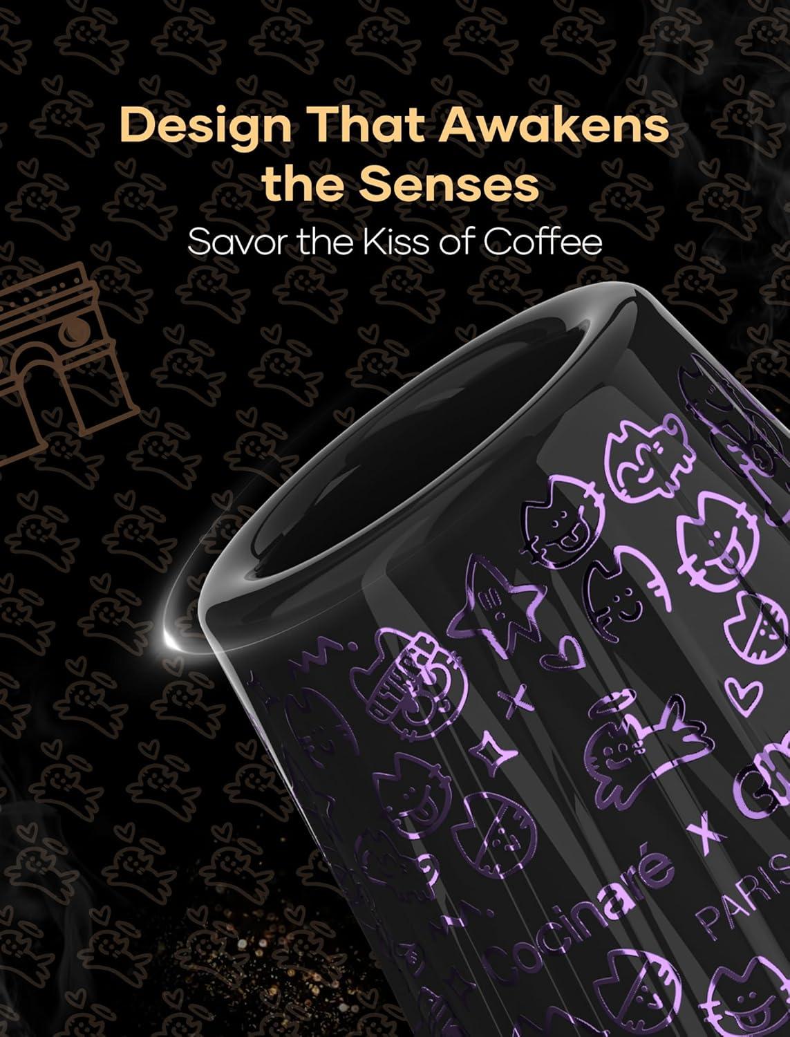 Cocinare x Chanoir KissCup Art Ceramic Espresso Cup – 2.2oz Demitasse Cup for Espresso, Pour-over coffee and Tea, Chanoir Black, Art de Paris Collaboration(Chanior Black)