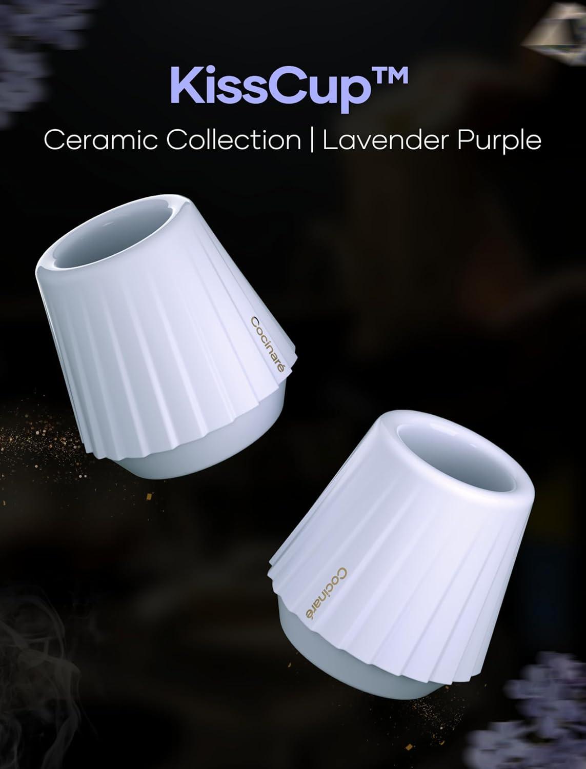 Cocinare KissCup Ceramic Espresso Cup – 2.2oz Demitasse Cup for Espresso, Pour-over coffee & Tea, Lavender Purple, Ceramic Collection(Lavender Purple)