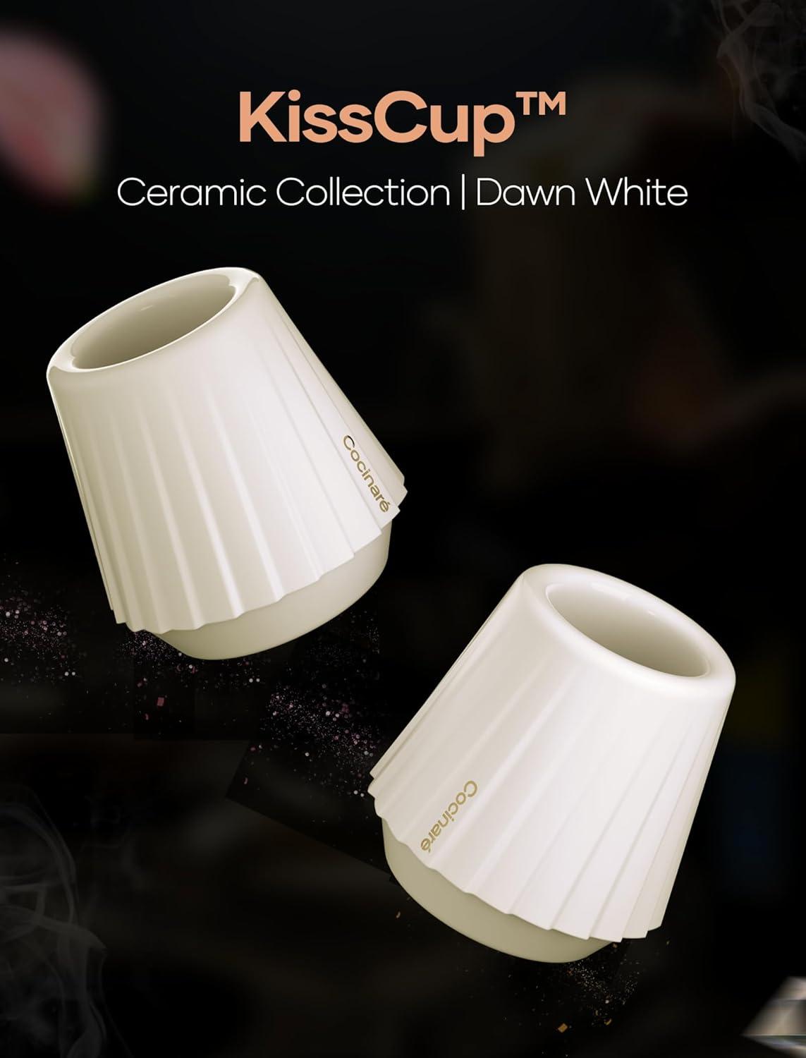 Cocinare KissCup Ceramic Espresso Cup – 2.2oz Demitasse Cup for Espresso, Pour-over coffee & Tea, Lavender Purple, Ceramic Collection(Dawn White)