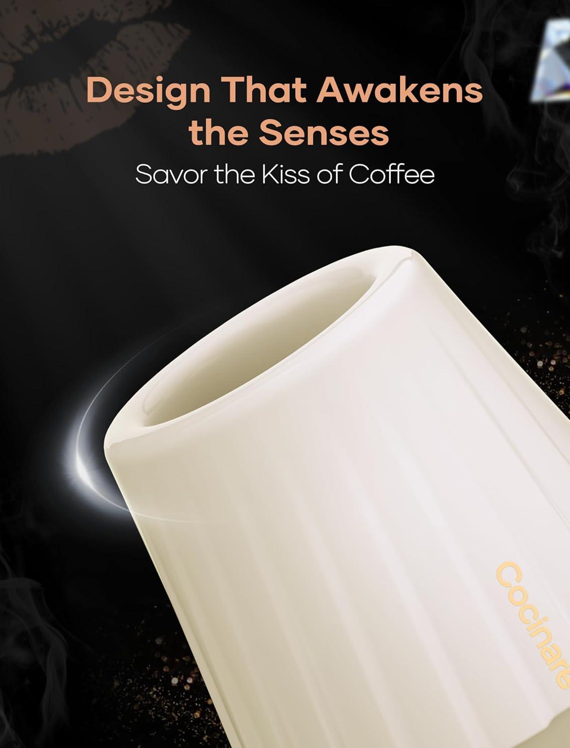 Cocinare KissCup Ceramic Espresso Cup – 2.2oz Demitasse Cup for Espresso, Pour-over coffee & Tea, Lavender Purple, Ceramic Collection(Dawn White)