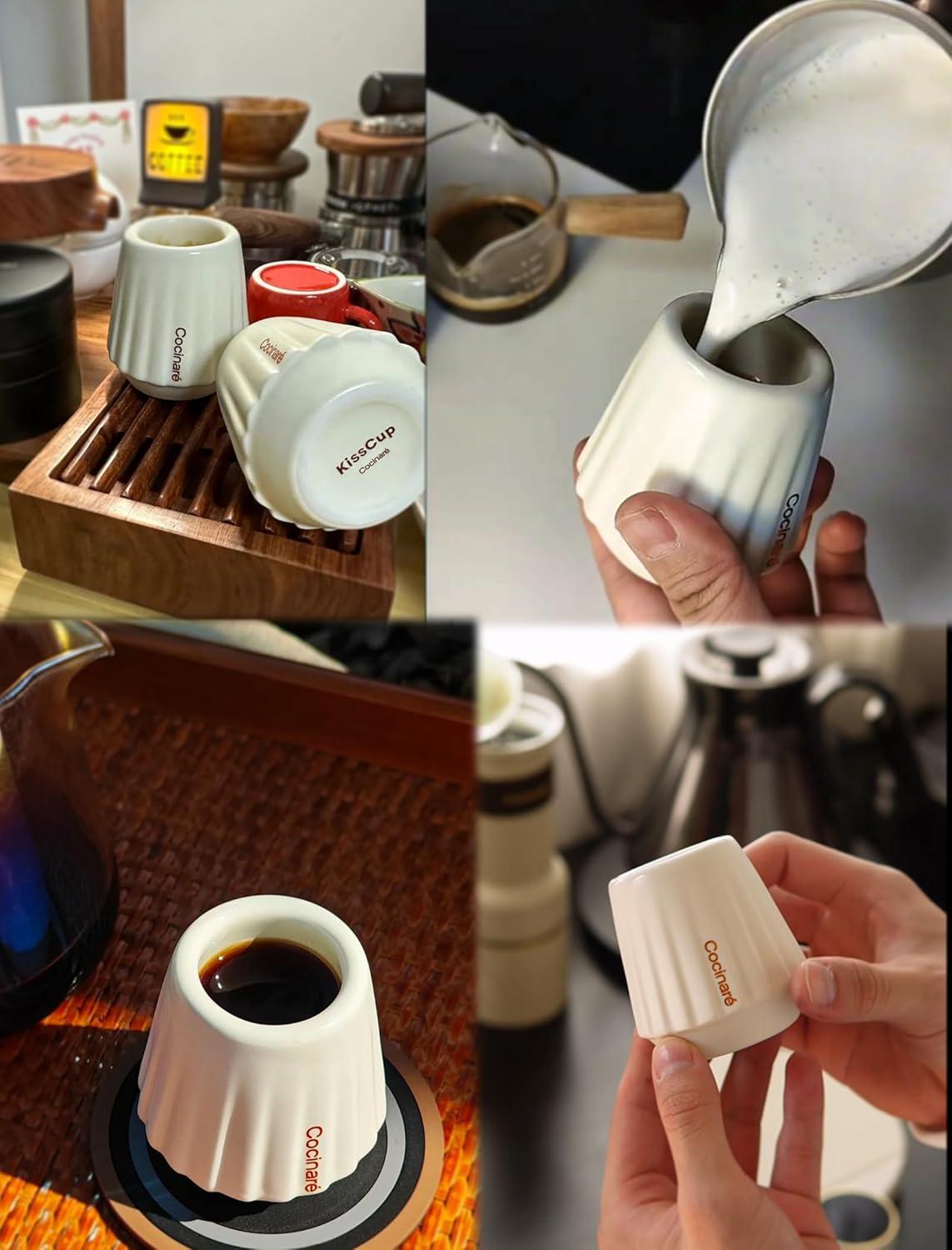 Cocinare KissCup Ceramic Espresso Cup – 2.2oz Demitasse Cup for Espresso, Pour-over coffee & Tea, Lavender Purple, Ceramic Collection(Dawn White)