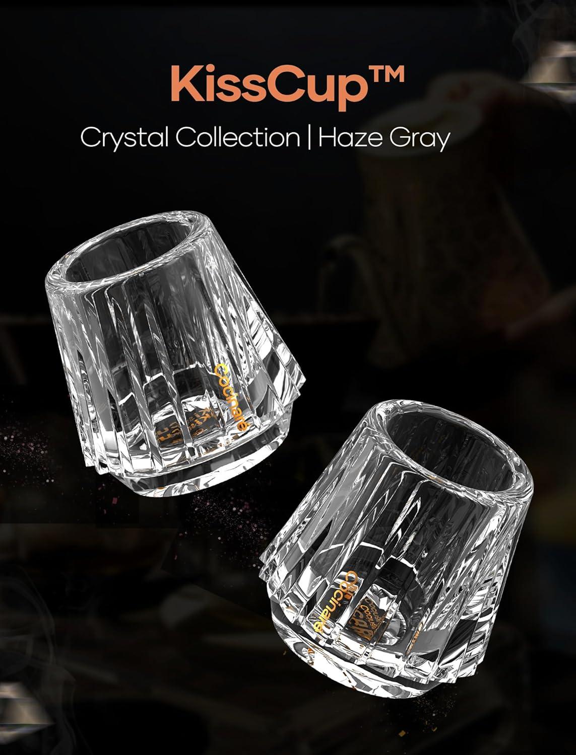 Cocinare KissCup Crystal Espresso Cup – 1.5oz Demitasse Cup for Espresso, Pour-over coffee & Tea, Haze Gray, Crystal Collection(DUO Clear)