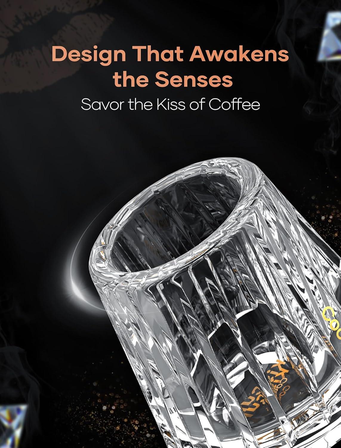 Cocinare KissCup Crystal Espresso Cup – 1.5oz Demitasse Cup for Espresso, Pour-over coffee & Tea, Haze Gray, Crystal Collection(DUO Clear)