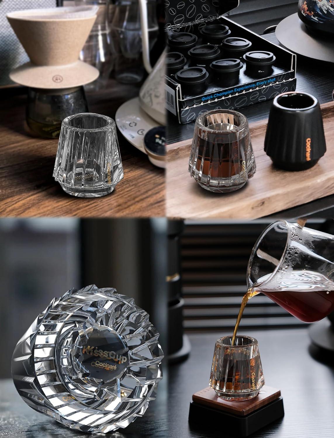 Cocinare KissCup Crystal Espresso Cup – 1.5oz Demitasse Cup for Espresso, Pour-over coffee & Tea, Haze Gray, Crystal Collection(DUO Clear)