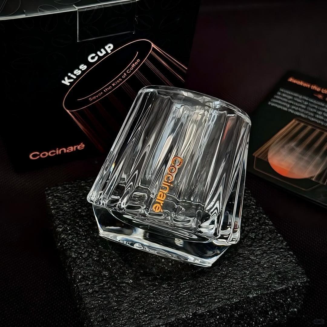 Cocinare KissCup Crystal Espresso Cup – 1.5oz Demitasse Cup for Espresso, Pour-over coffee & Tea, Haze Gray, Crystal Collection(DUO Clear)
