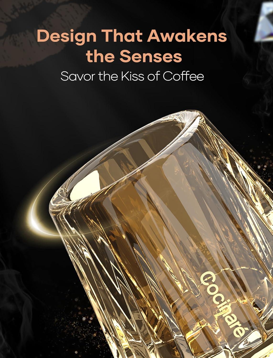 Cocinare KissCup Crystal Espresso Cup – 1.5oz Demitasse Cup for Espresso, Pour-over coffee & Tea, Haze Gray, Crystal Collection(Amber Glow)