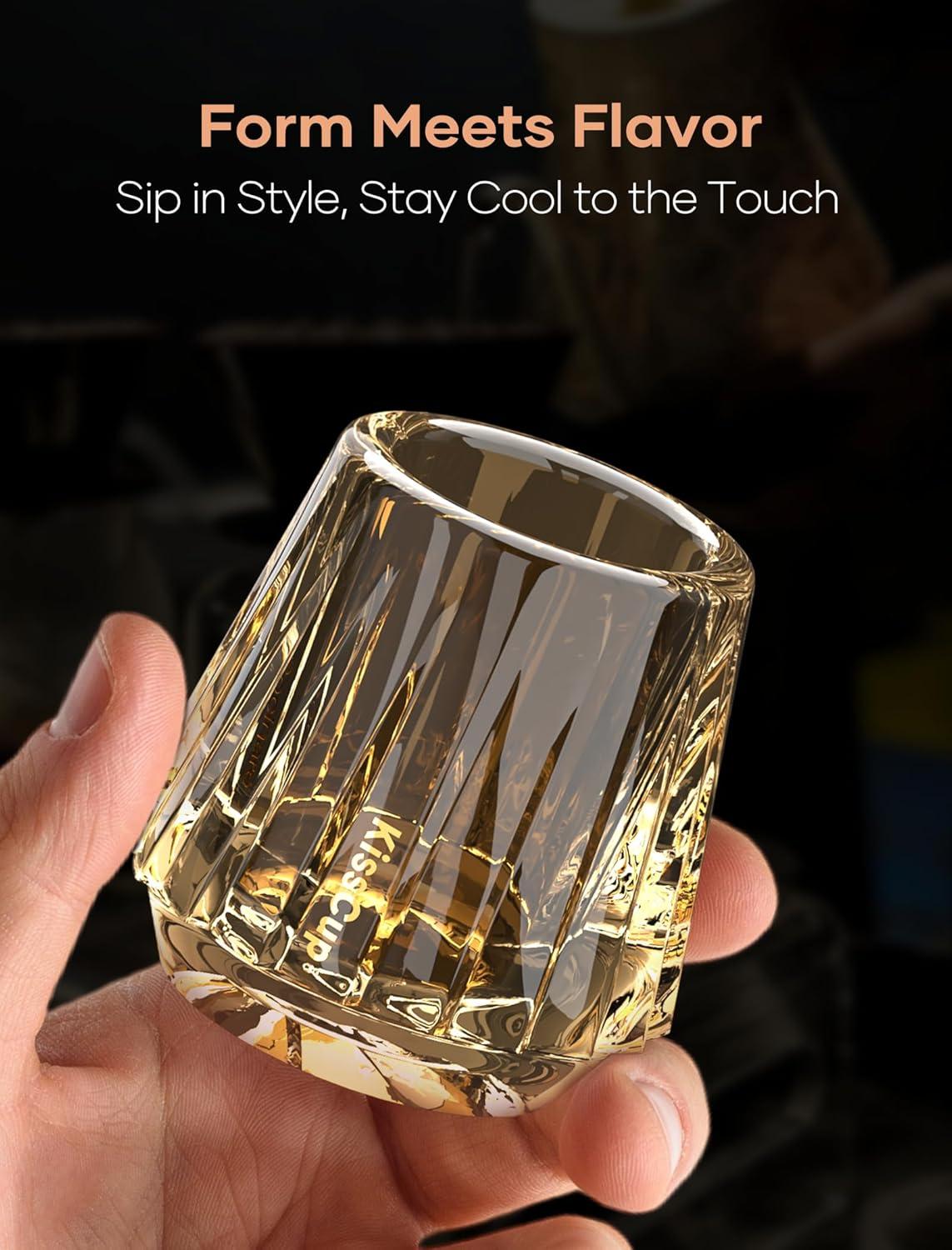 Cocinare KissCup Crystal Espresso Cup – 1.5oz Demitasse Cup for Espresso, Pour-over coffee & Tea, Haze Gray, Crystal Collection(Amber Glow)