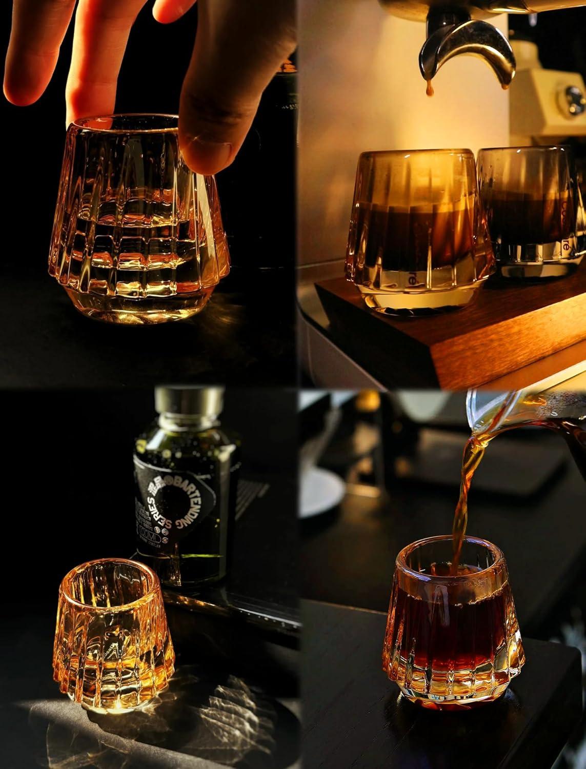 Cocinare KissCup Crystal Espresso Cup – 1.5oz Demitasse Cup for Espresso, Pour-over coffee & Tea, Haze Gray, Crystal Collection(Amber Glow)