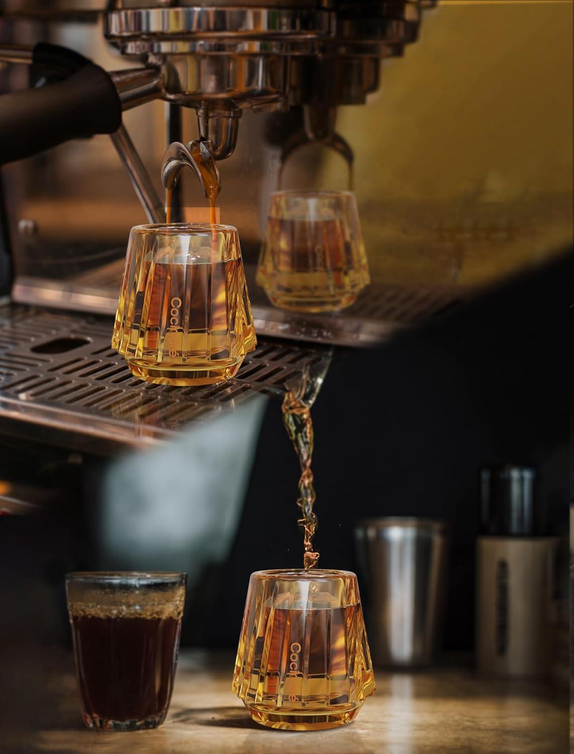 Cocinare KissCup Crystal Espresso Cup – 1.5oz Demitasse Cup for Espresso, Pour-over coffee & Tea, Haze Gray, Crystal Collection(Amber Glow)
