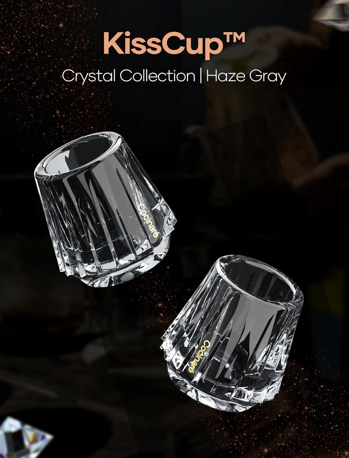 Cocinare KissCup Crystal Espresso Cup – 1.5oz Demitasse Cup for Espresso, Pour-over coffee & Tea, Haze Gray, Crystal Collection(Haze Gray)