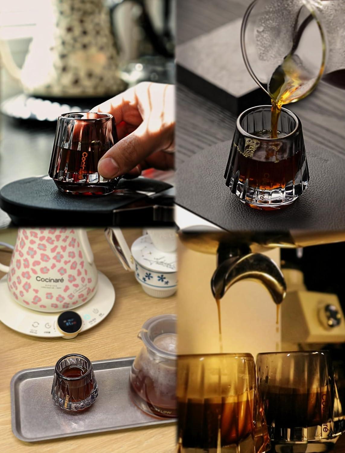 Cocinare KissCup Crystal Espresso Cup – 1.5oz Demitasse Cup for Espresso, Pour-over coffee & Tea, Haze Gray, Crystal Collection(Haze Gray)