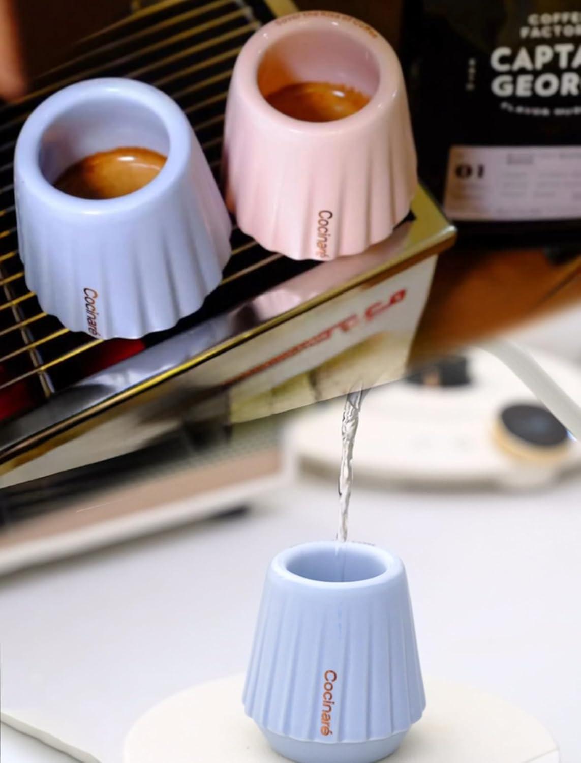 Cocinare KissCup Ceramic Espresso Cup – 2.2oz Demitasse Cup for Espresso, Pour-over coffee & Tea, Nebula Black, Ceramic Collection(Lavender Purple)