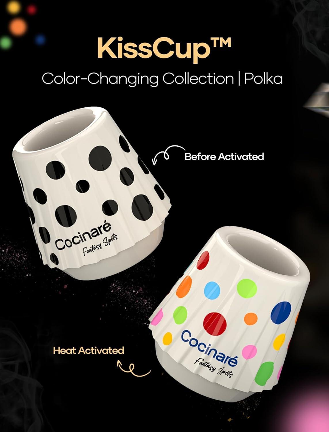 Cocinare x Chanoir KissCup Art Ceramic Espresso Cup – 2.2oz Demitasse Cup for Espresso, Pour-over coffee and Tea, Chanoir Black, Art de Paris Collaboration(Polka)