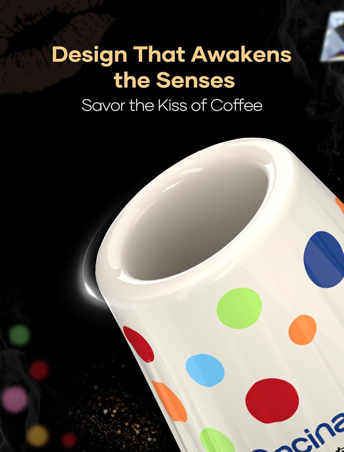 Cocinare x Chanoir KissCup Art Ceramic Espresso Cup – 2.2oz Demitasse Cup for Espresso, Pour-over coffee and Tea, Chanoir Black, Art de Paris Collaboration(Polka)