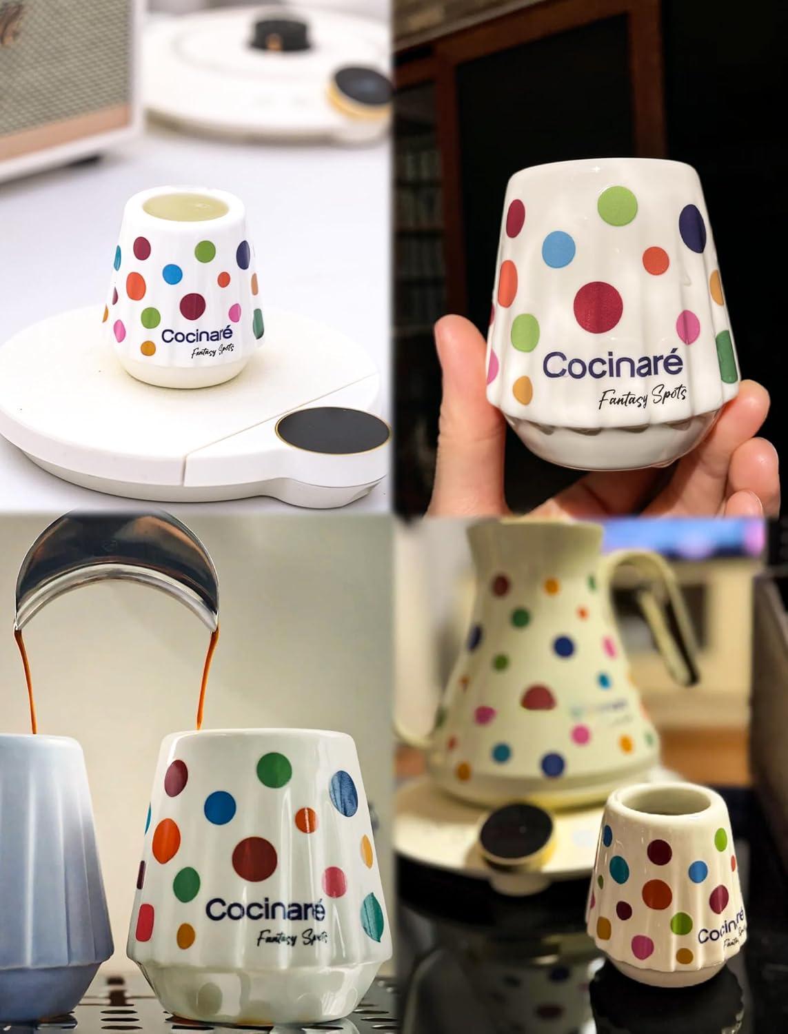 Cocinare x Chanoir KissCup Art Ceramic Espresso Cup – 2.2oz Demitasse Cup for Espresso, Pour-over coffee and Tea, Chanoir Black, Art de Paris Collaboration(Polka)