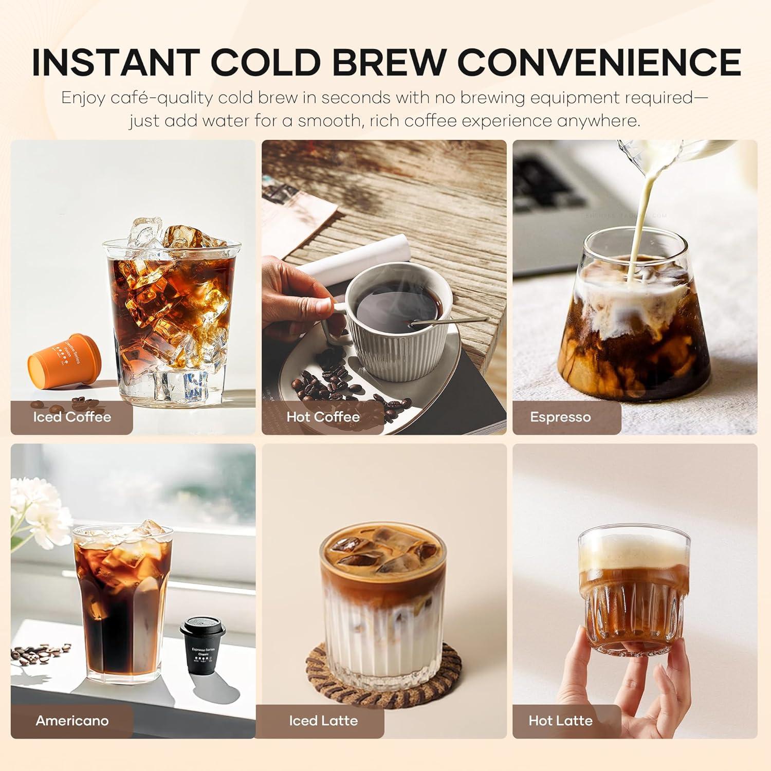 Cocinare QuickShot Espresso Series – Instant Cold Brew Coffee Pods, 100% Arabica from Brazil & Yunnan, Medium-Dark Roast, Nutty & Caramel Flavor, Freeze-Dried for Bold Smooth Taste, 9 Count(Original)