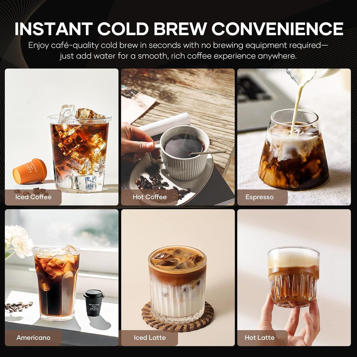 Cocinare QuickShot Espresso Series – Instant Cold Brew Coffee Pods, 100% Arabica from Brazil & Yunnan, Medium-Dark Roast, Nutty & Caramel Flavor, Freeze-Dried for Bold Smooth Taste, 9 Count(Espresso)
