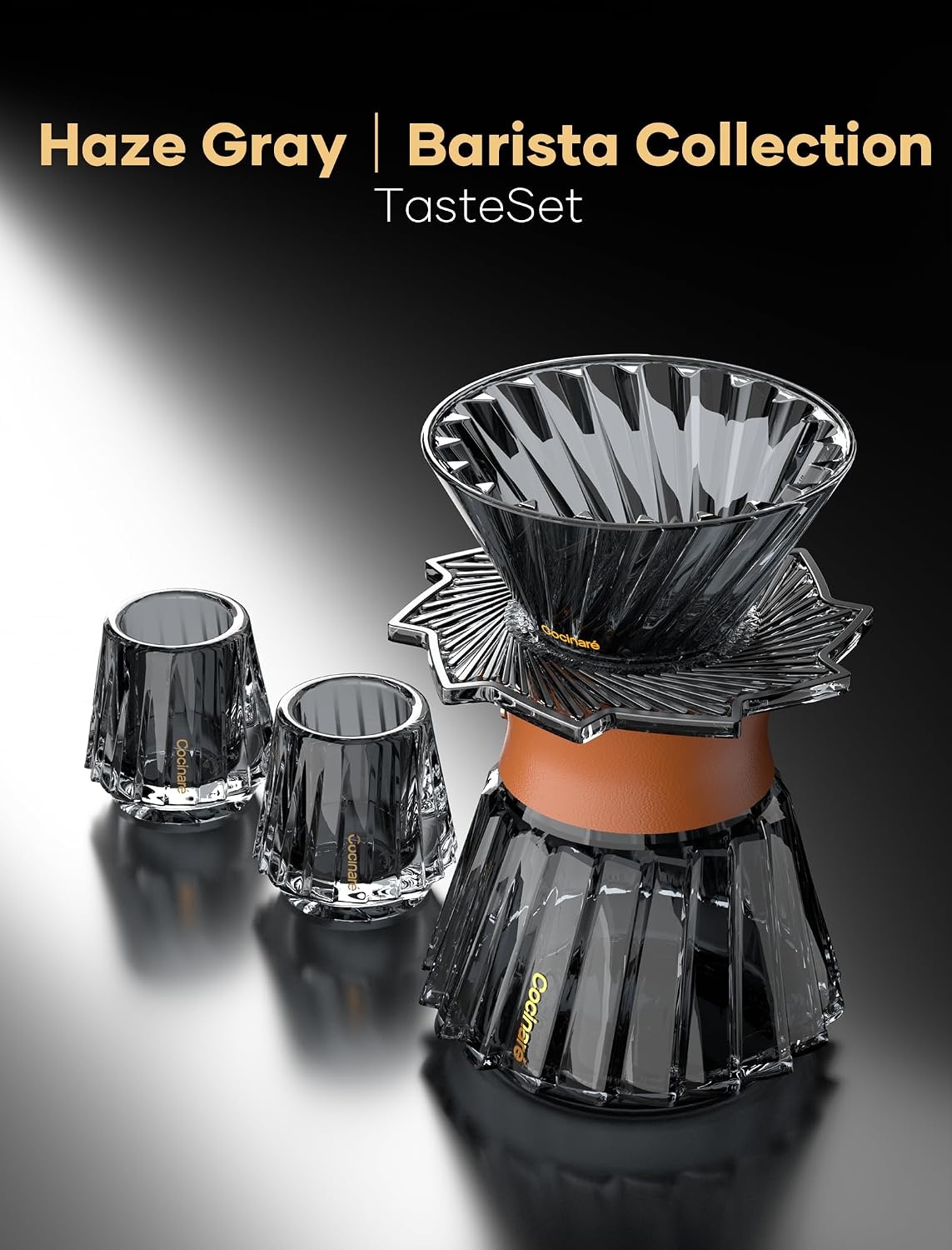 Cocinare Barista Collection Pour Over Coffee Maker Set, Coffee Dripper with Server and 2 Tasting Cups, Manual Coffee Brewer for Home Coffee Bar and Coffee Lovers Gift (Haze Gray)(Haze Gray)