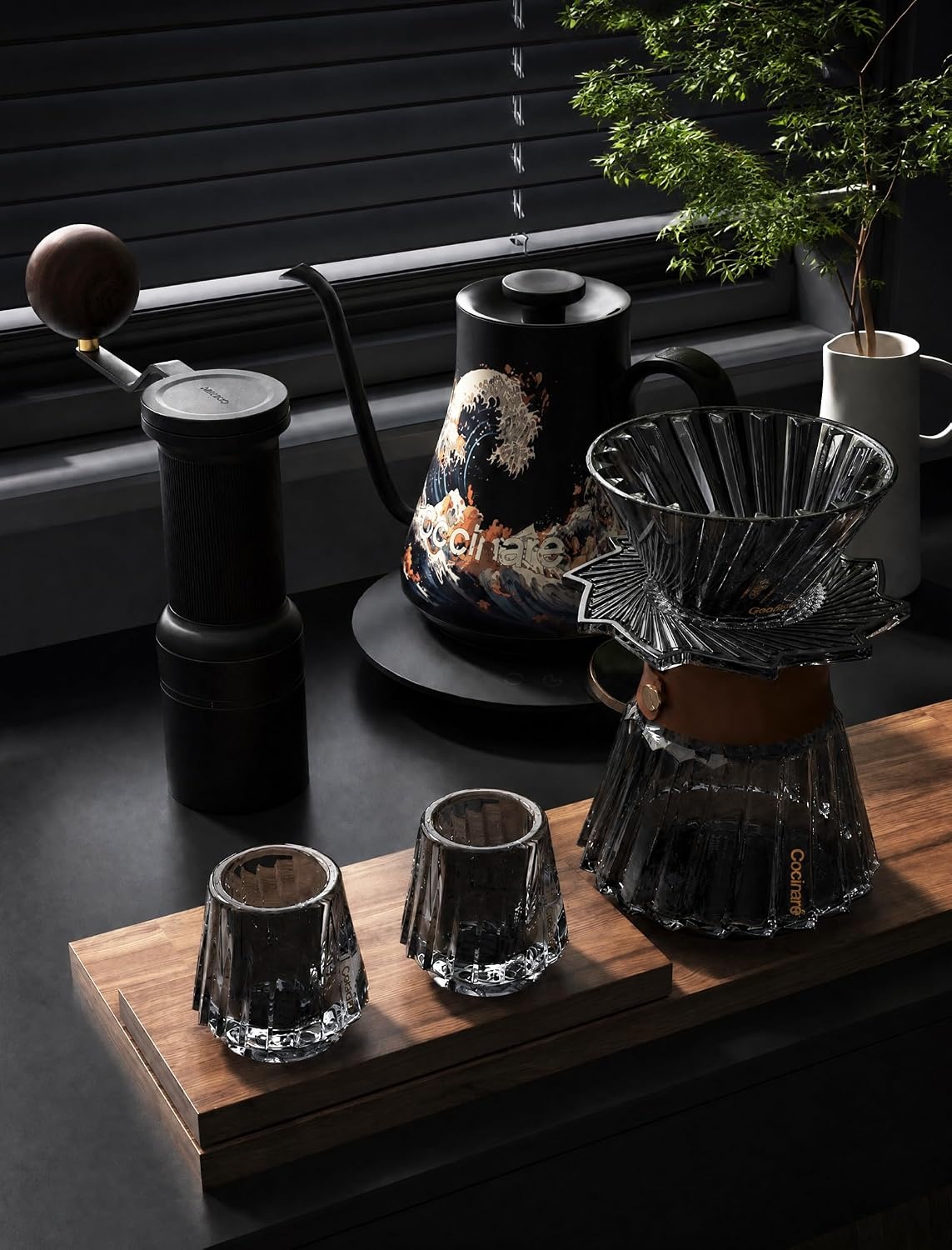 Cocinare Barista Collection Pour Over Coffee Maker Set, Coffee Dripper with Server and 2 Tasting Cups, Manual Coffee Brewer for Home Coffee Bar and Coffee Lovers Gift (Haze Gray)(Haze Gray)