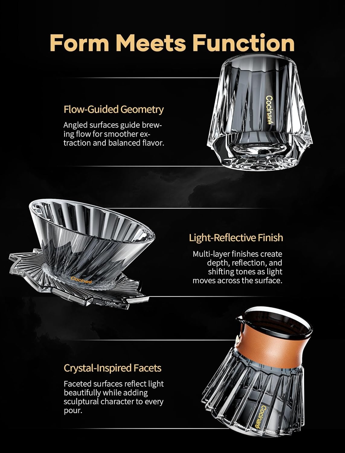 Cocinare Barista Collection Pour Over Coffee Maker Set, Coffee Dripper with Server and 2 Tasting Cups, Manual Coffee Brewer for Home Coffee Bar and Coffee Lovers Gift (Haze Gray)(Haze Gray)