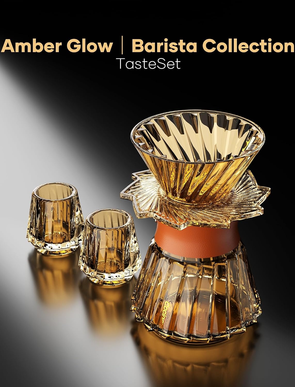 Cocinare Barista Collection Pour Over Coffee Maker Set, Coffee Dripper with Server and 2 Tasting Cups, Manual Coffee Brewer for Home Coffee Bar and Coffee Lovers Gift (Haze Gray)(Amber Glow)